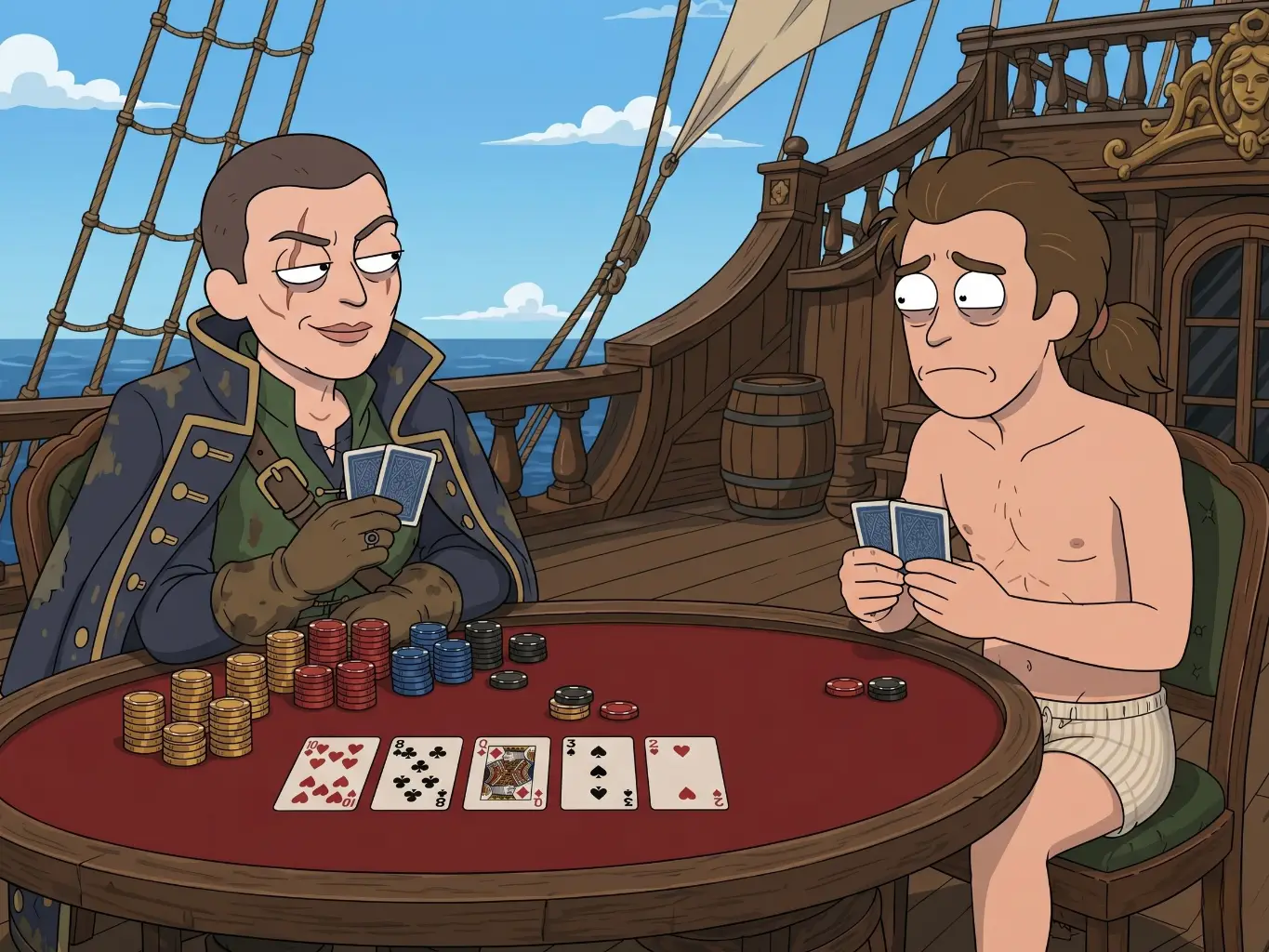 Table de poker illustrant la chance différente entre joueurs