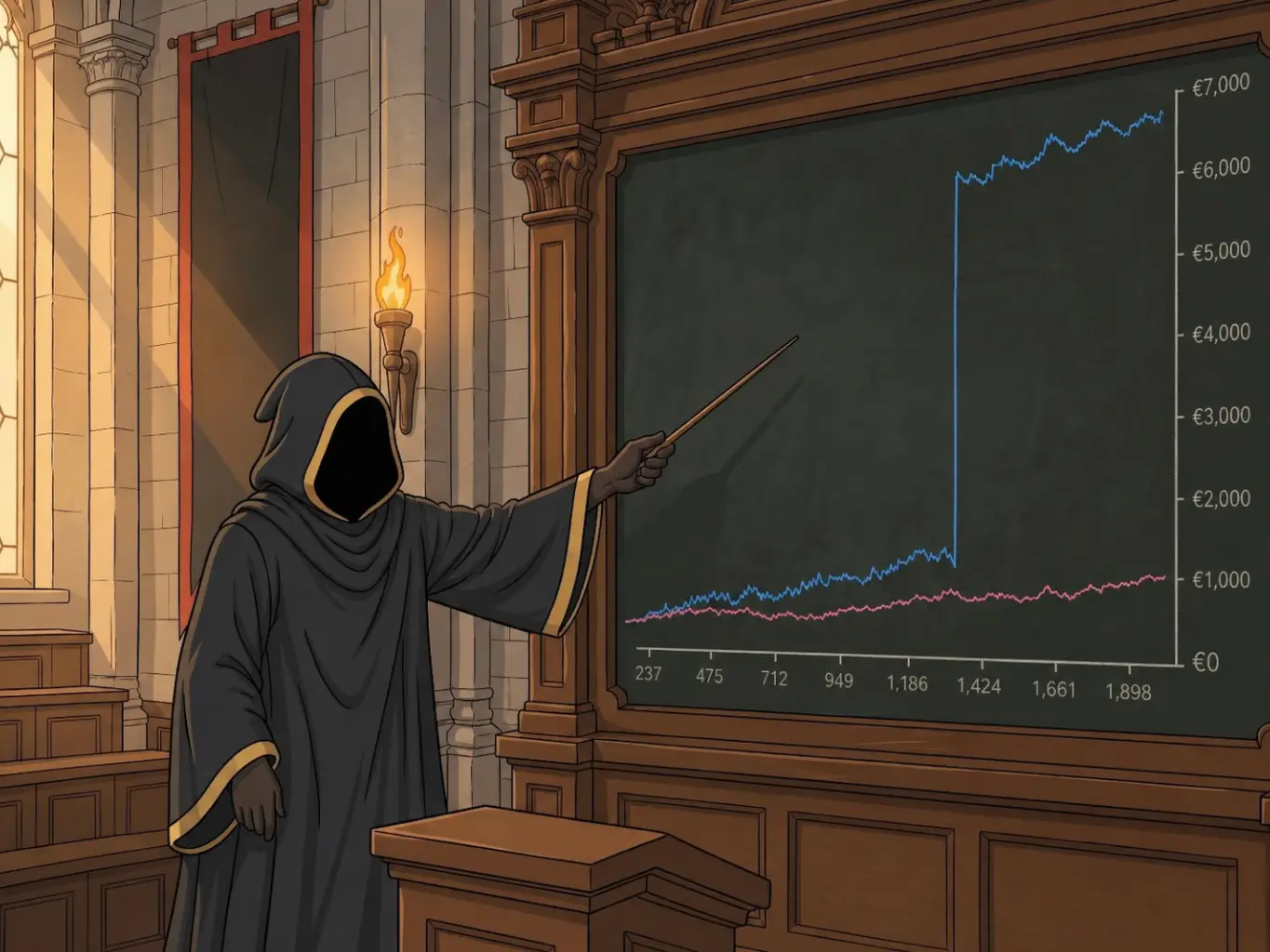 Illustration humoristique d'un tableau noir pour souligner un gros run chanceux.