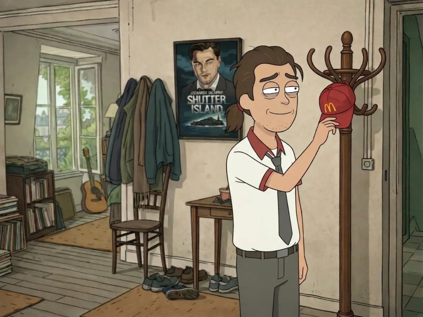 Illustration d'un joueur qui rentre chez lui avec une casquette McDonald's.